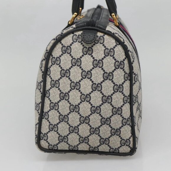 GUCCI GG Supreme Sherry Line Boston Bag PVC Navy Gold Auth ep10844 - Picture 6 of 16